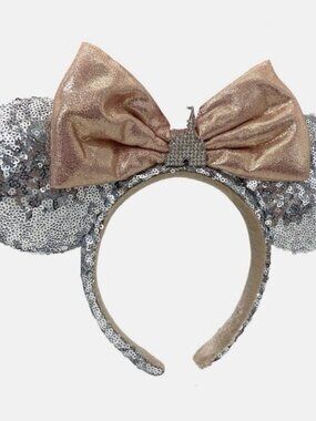 Disney Parks Sequin Ears Castle Rhinestone Silver Mickey Mouse Bow Headband